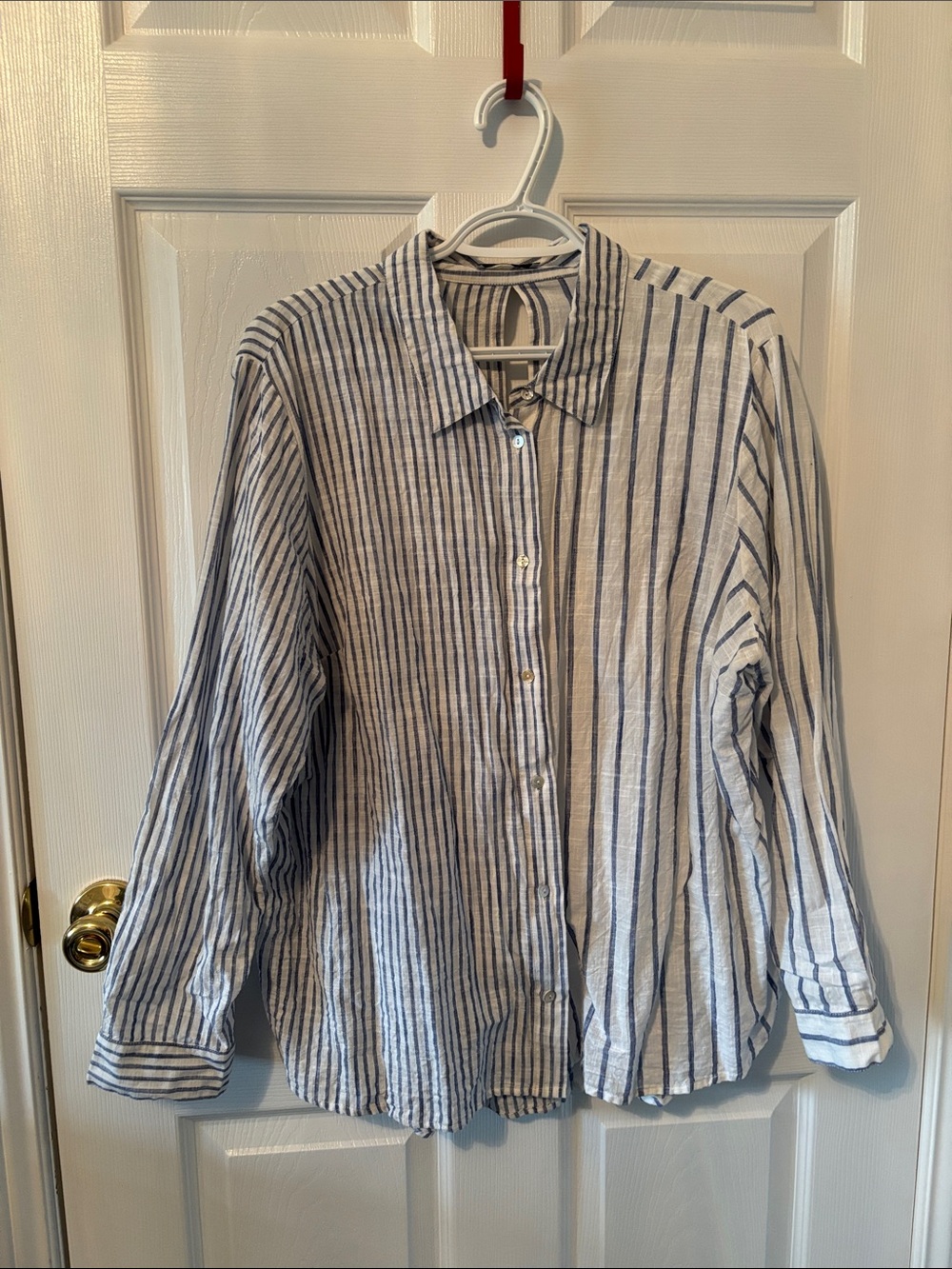 Dex Women's Blue and White Striped Button-Down Shirt